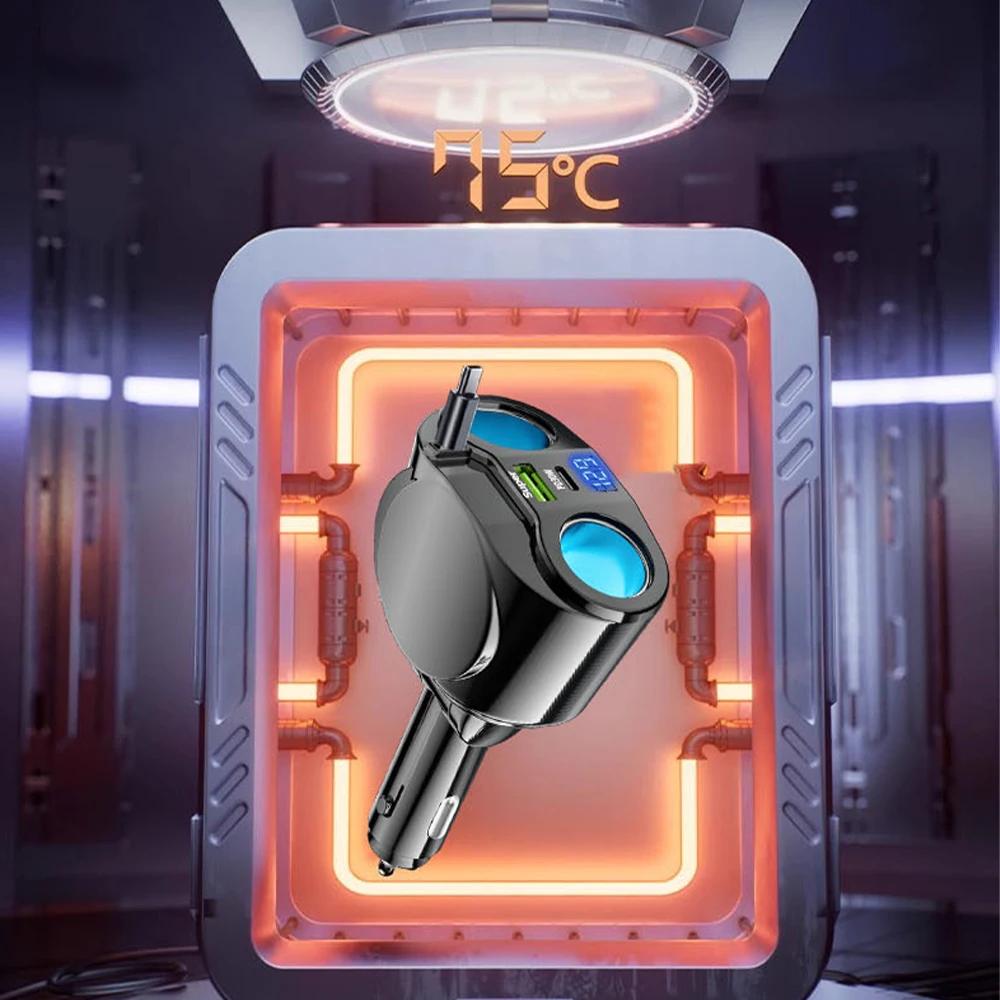 Quick Charge Car Charger USB/PD Port Phone Charger Socket Cigarette Lighter Splitter Voltage with Intelligent Voltage Display