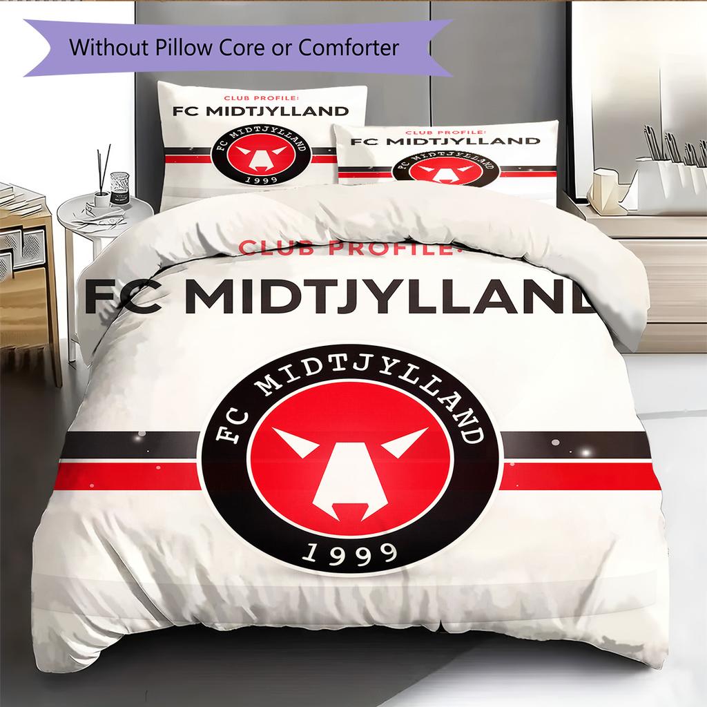 FC Midtjylland Pattern Bedding Quilt Set Home Decoration Gift (1 * Duvet Cover + 2 * Pillowcase Without Core)