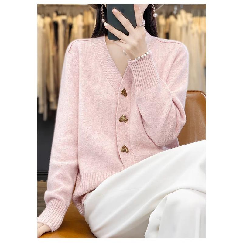 Women S V Neck Solid Color Loose Knit Cardigan Sweater Coat