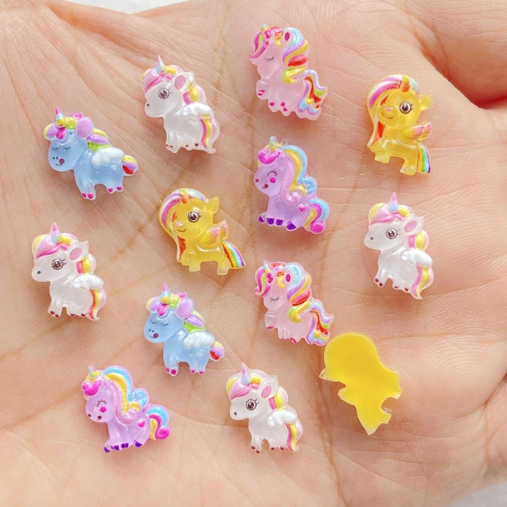 50Pcs Cute Resin Little Unicorn Pony Flat Back Ornament Jewelry Making Manicure Hairwear Accessorie