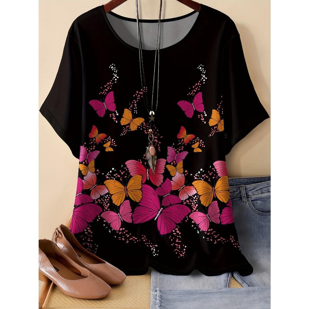 Flower Summer New Print Short Sleeved Round Neck T-shirt Women Comfortable Fashionable Casual T-shirt