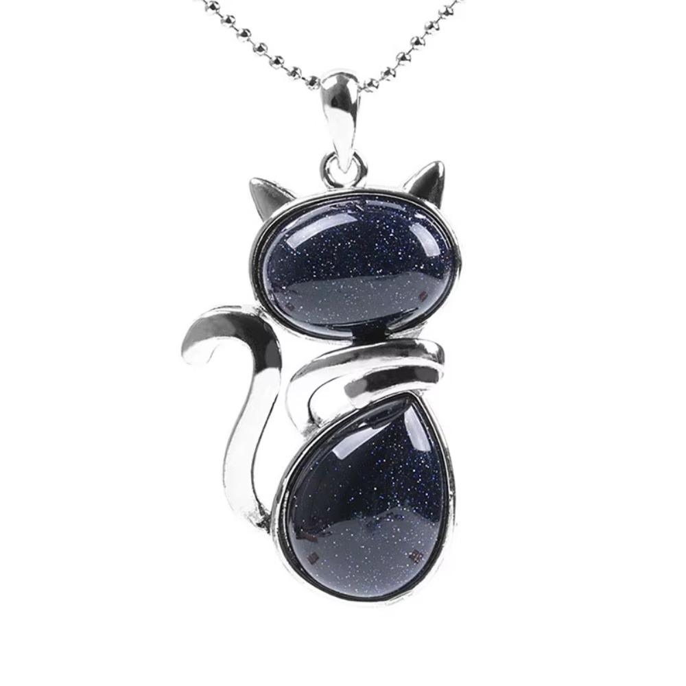 Pink Purple Stone Pendant Cute Shape Cat Jewelry Necklaces Daily Wear Cat Necklaces  Pet Lovers