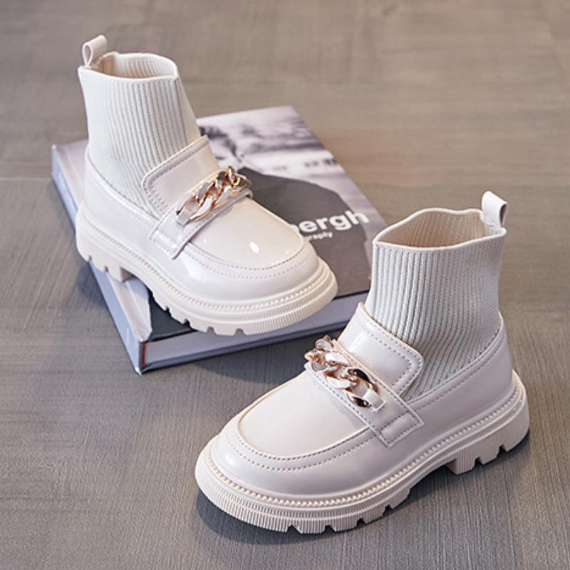 Children's Autumn Boots Simple Girls Princess Short Boot Fashion Versatile Kids Causal Socks Boots Classic Metal Chains Non-slip