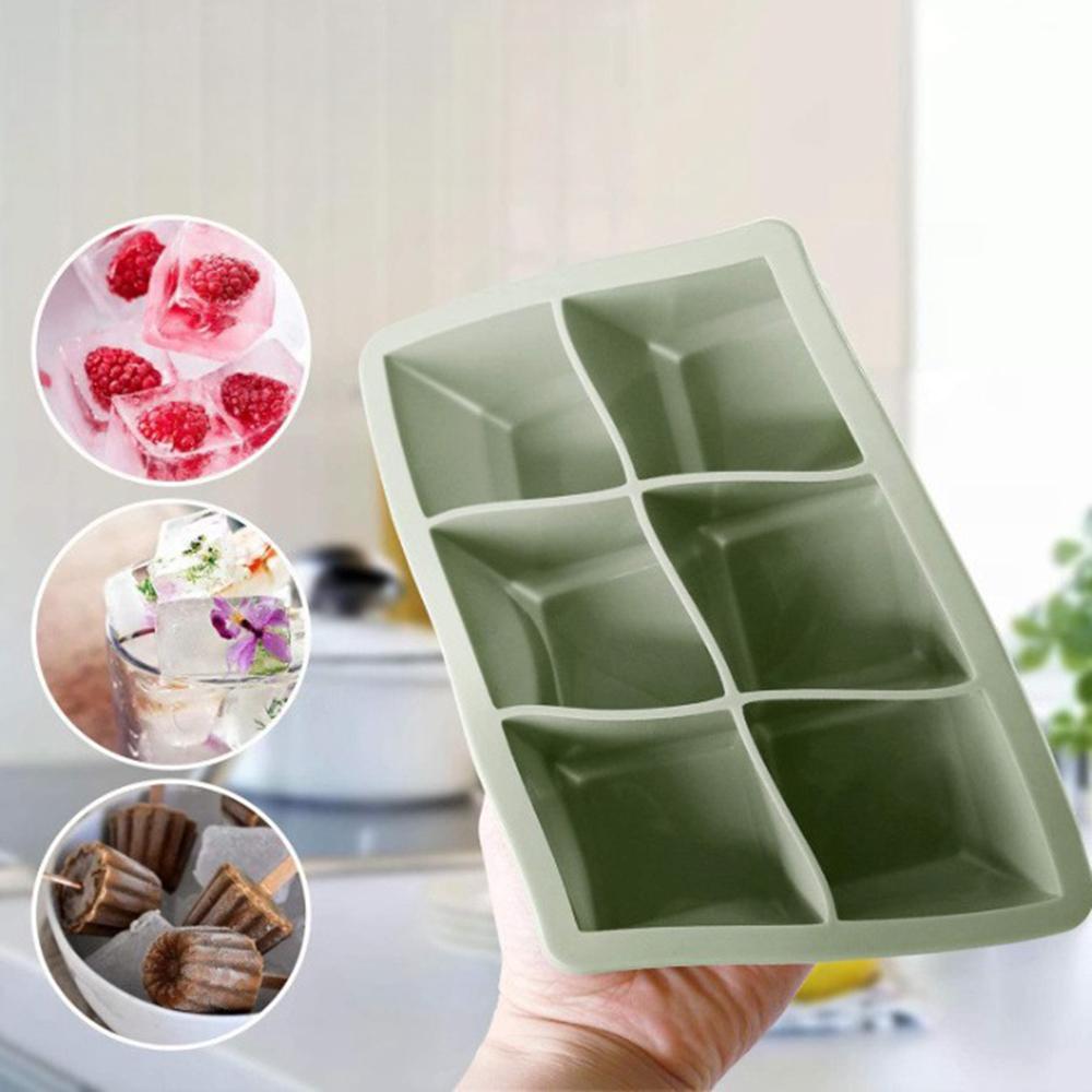 Flexible Silicone Ice Cube Tray - 6-Cavity Easy Release Mold for Crystal Clear Ice Cubes 6x Faster Freezing