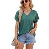 Nuova T-shirt Larga Scollo a V Estiva da Donna a Manica Corta Top Monocolore