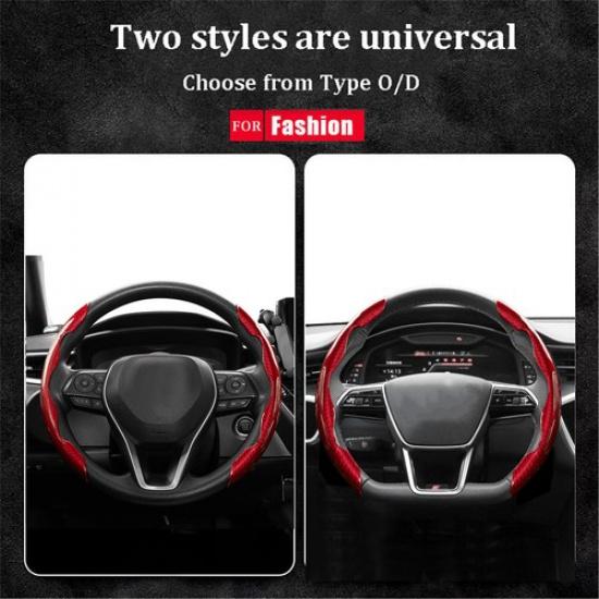 Red Car Steering Wheel Booster Cover Carbon Fiber Anti-slip Accessories US 2PCS