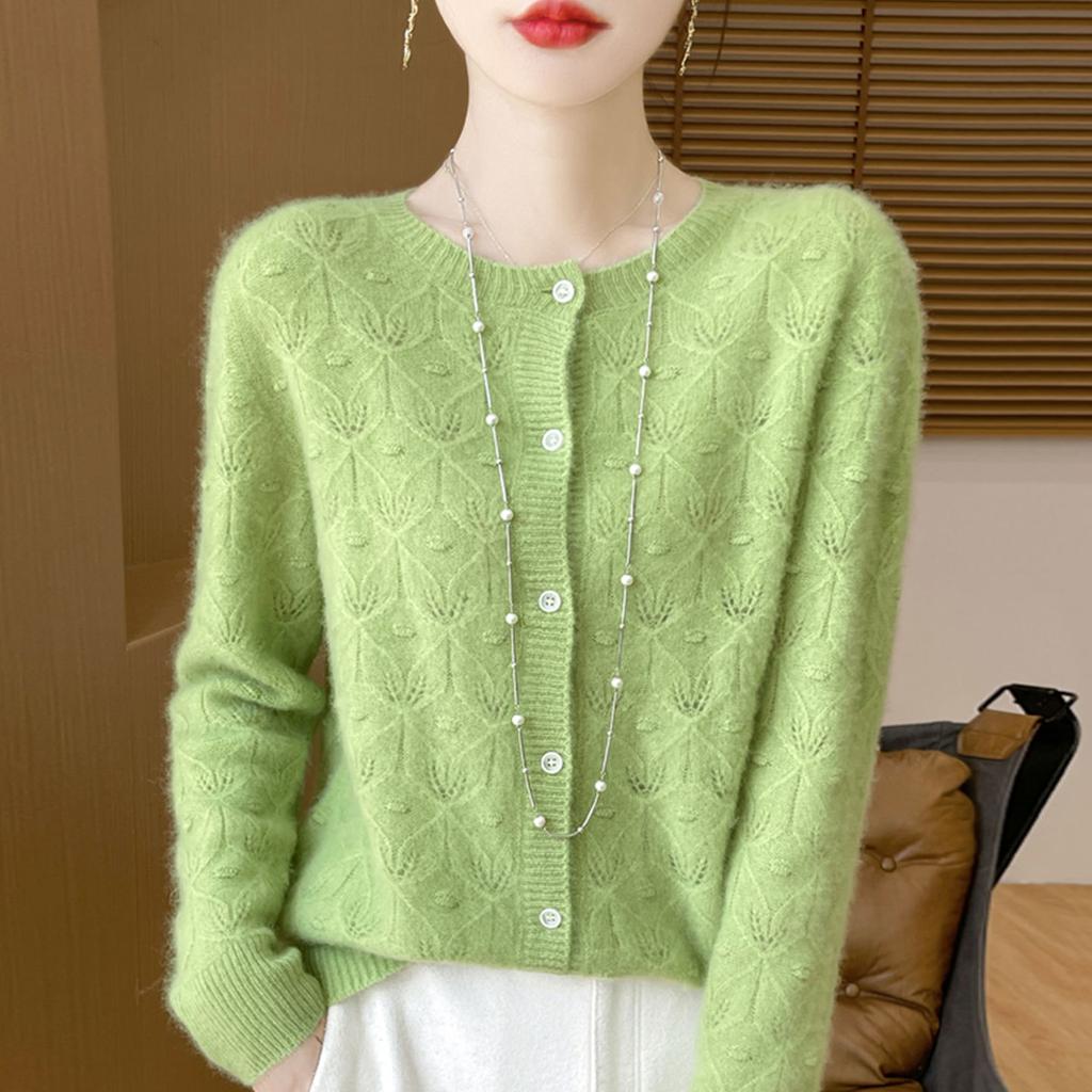 Spring Autumn Women's Basis Sweater Hollow Cardigan Knitwear Female O-Neck Soft Casual Top