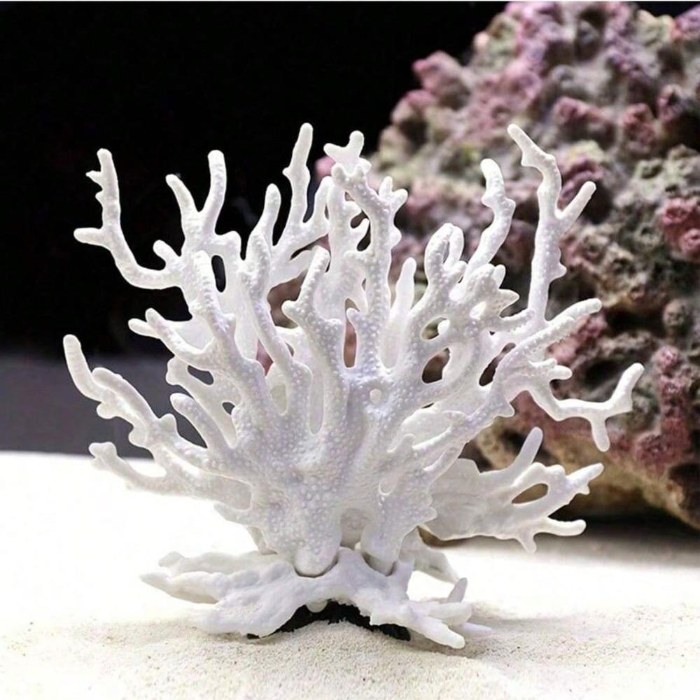 Aquarium Simulation Coral Ornament, Resin Fake Marine Hard Undersea Coral Artificial Water Plant for Fish Tank Aquascape Decor белый