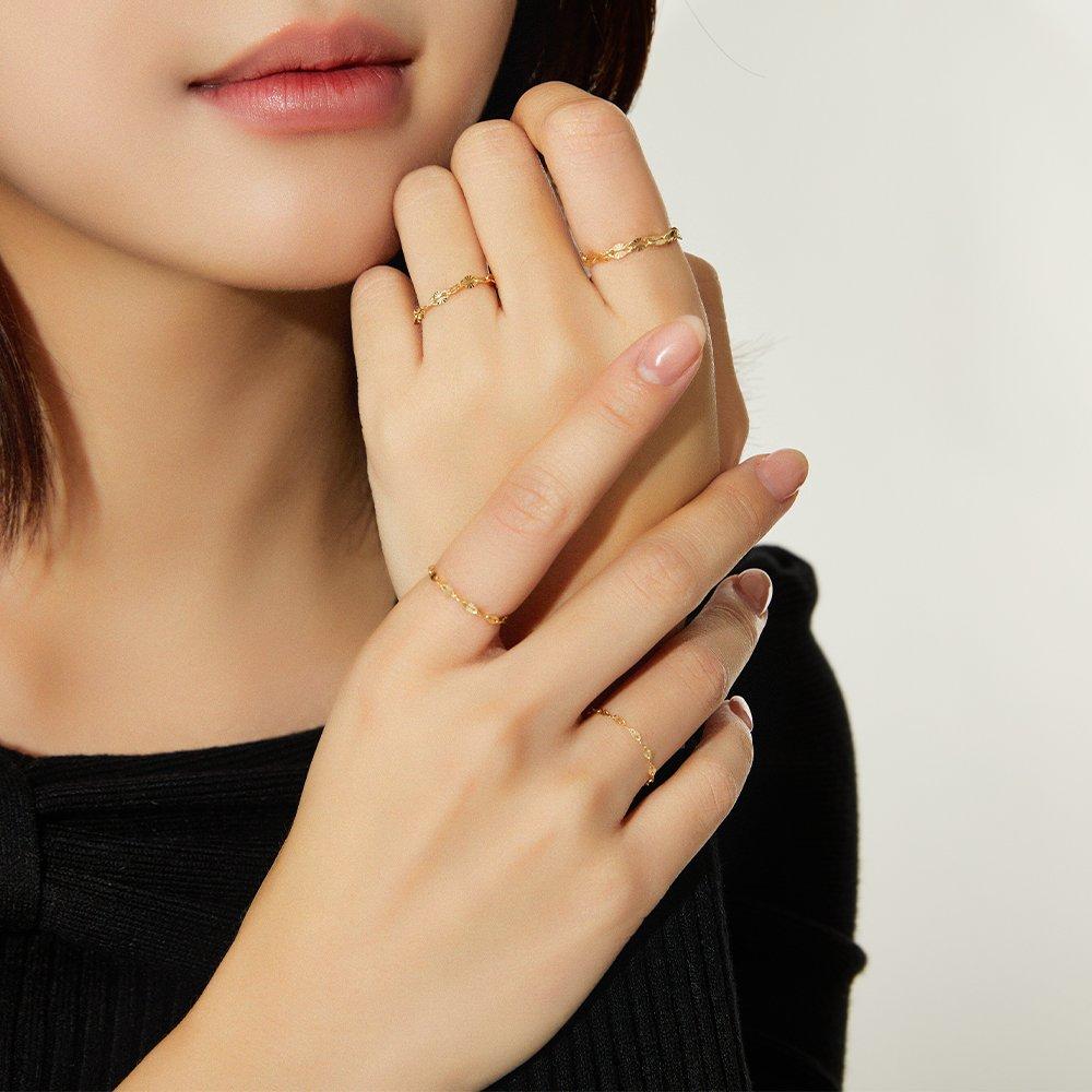 14K Shiny Almond Star Chain Gold Ring Type A