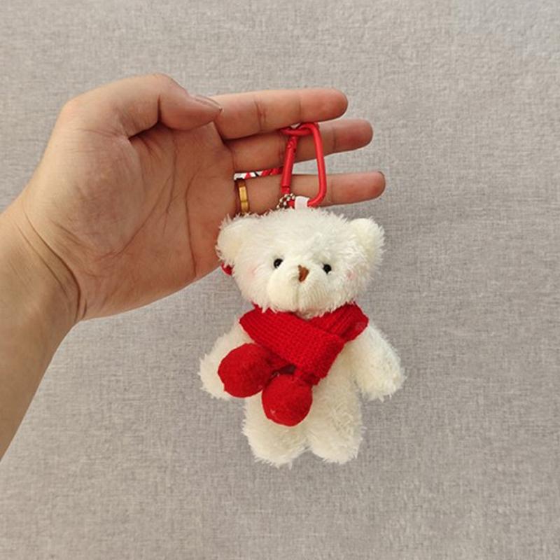Cute Bear Xmas Bag Hanging Pendent Handmade New Year Creative Christmas Eve Party Gift Plush Bear Christmas Tree Keychain Decor