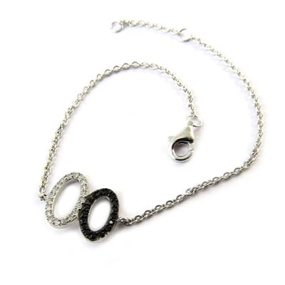 [N7118] - Silver Bracelet 'Sissi' Black White
