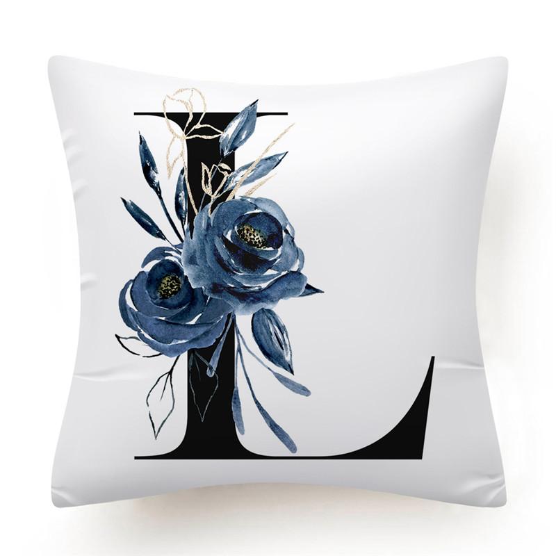Floral Alphabet Cushion Cover 45x45 Blue Flowers Pillowcase Decorative Sofa Cushions Throw Pillows  Home Decor Pillow Cases