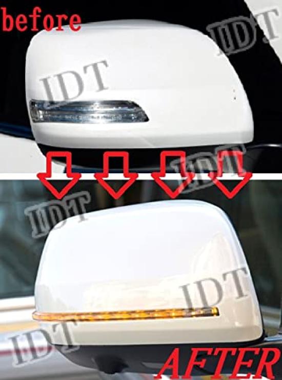 IDT White Door Mirror Covers with Sequential Turn Signals for Land Cruiser 200 Prado 150 and Includes a Mini Features a Flowing Turn Signal Design