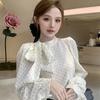 Damen gepunktetes Hemd Damen Krawattenbluse Langarm Herbst Neue Version Koreanischer Stil Locker Vielseitig Lässiges Oberteil