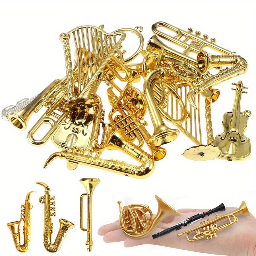 9Pcs Mini Golden Musical Instrument Miniatures 2-7cm, Dollhouse Decorative Accessories, Desktop Ornaments & Xmas Tree  ZSY