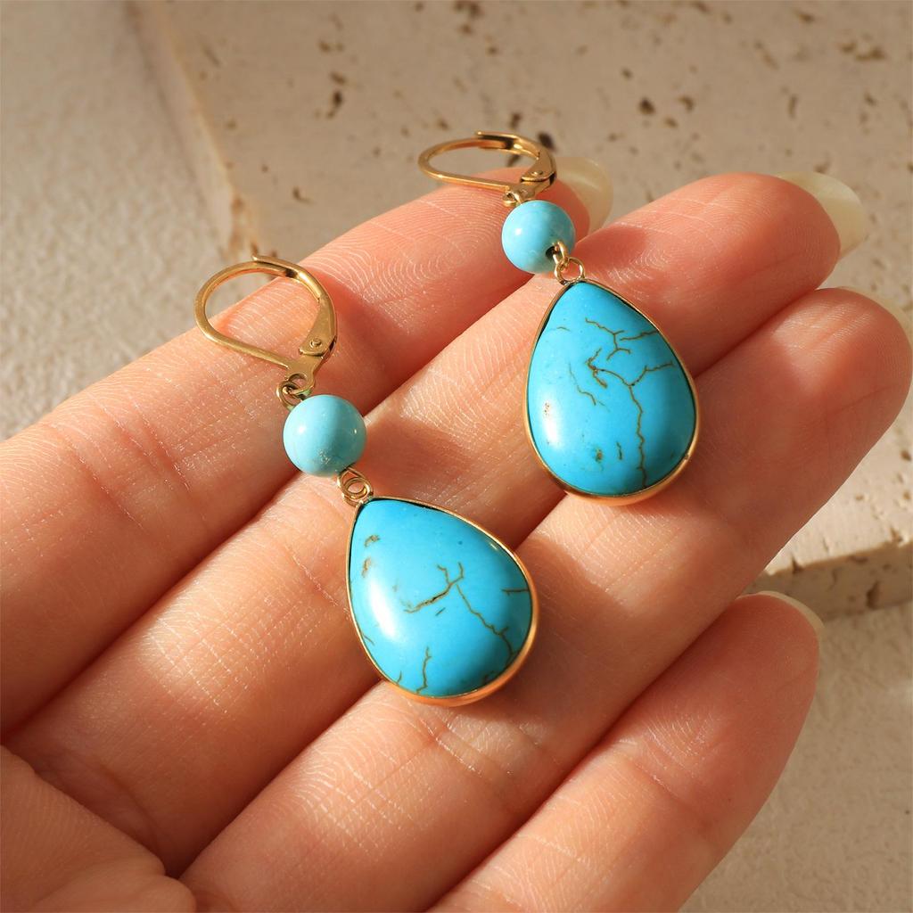 Boucles d'oreilles pendantes vintage françaises turquoise pour femmes - Collection Automne/Hiver