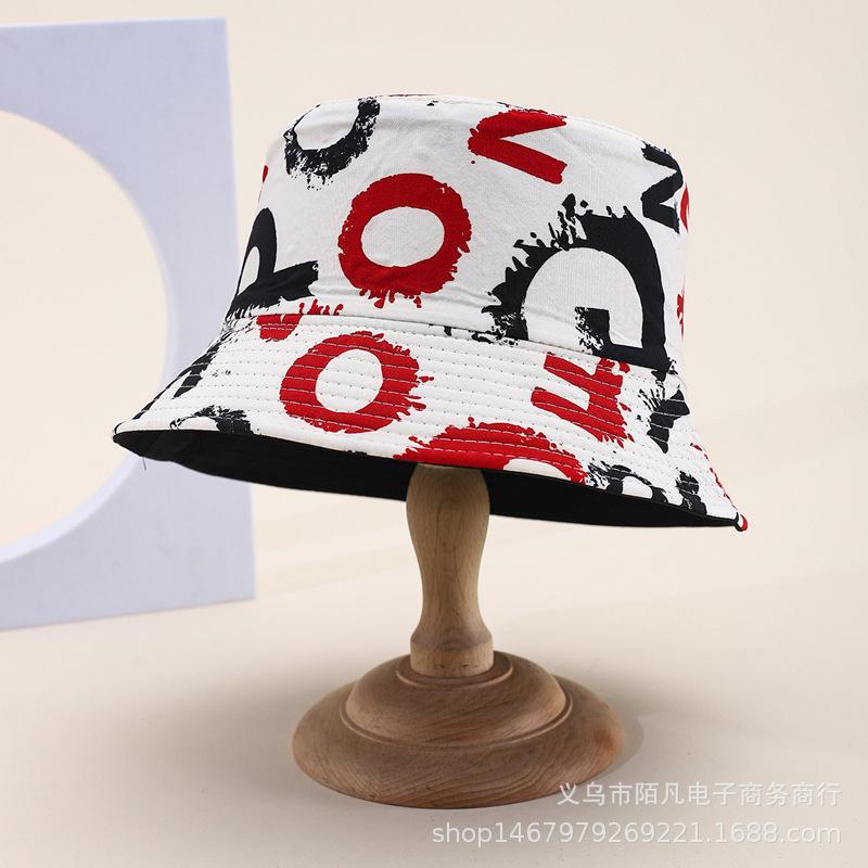 Doodle letter double-sided bucket hat, European and American fashionable casual sunshade hat, men's and women's spring/summer outing pot hat