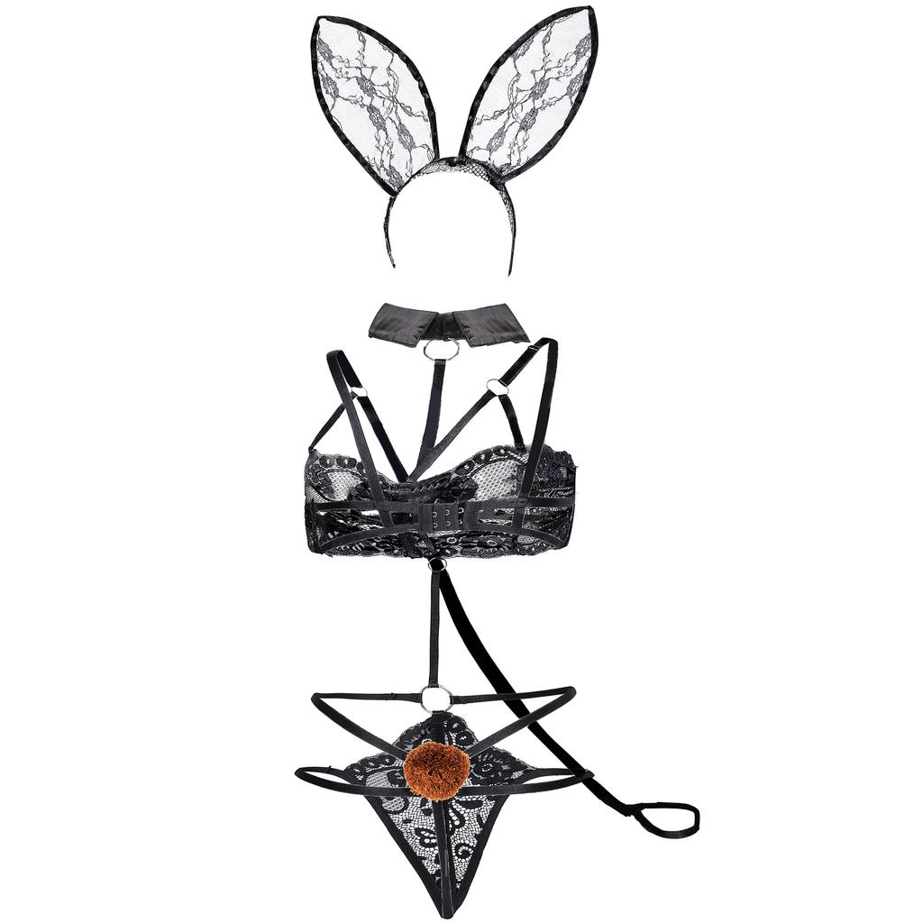 Three-point sexy bunny girl costume plus size, cosplay perspective one-piece bunny costume, sexy lingerie