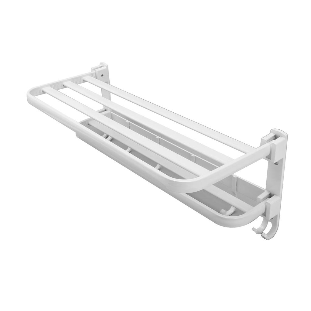 Foldable Towel Shelf with Hooks Towel Bars Punch Free Integrated Wall Mounted Space Aluminum Bathroom Towel Rack