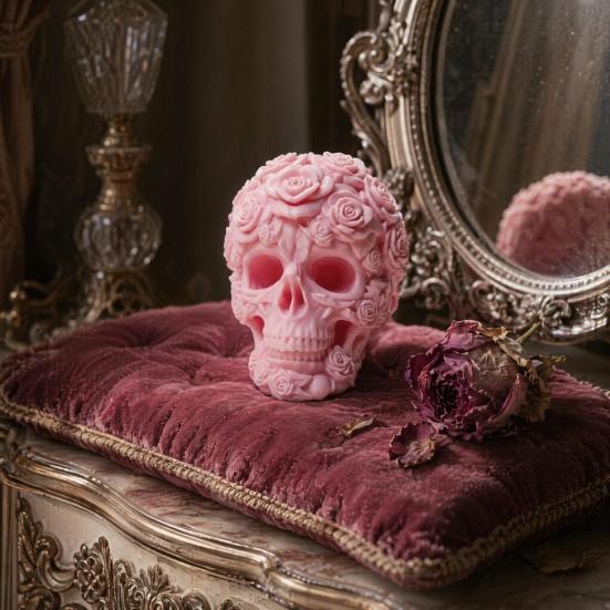 3D-gedruckte Rosen-Schädel-Figur, Langlebige Kunststoff-Gothic-Schädel-Blumen-Skulptur mit Detaillierter Blütenblatt- und Knochenstruktur, Mattes Finish Halloween-Dekoration Geschenk