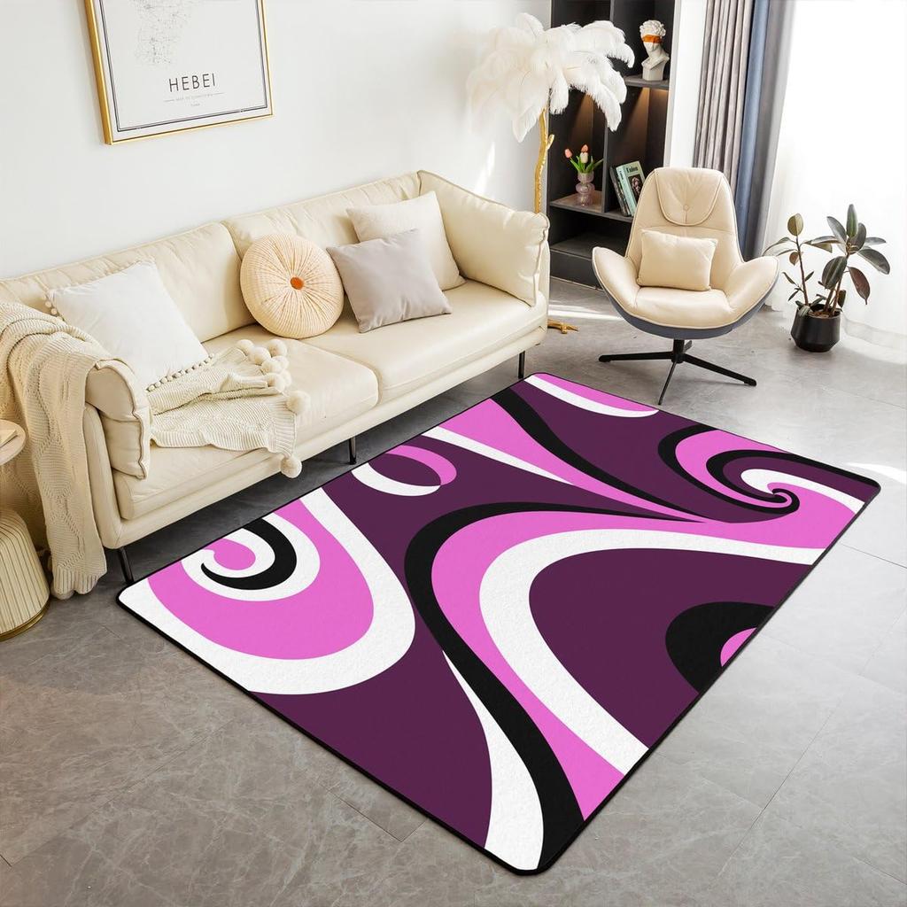 Erosebridal Pink Grey Black Abstract Area Rug 3x5 Geometric Spiral Modern Rug for Bedroom Living Room Abstract Stripe Ombre Fluid Carpet Dec