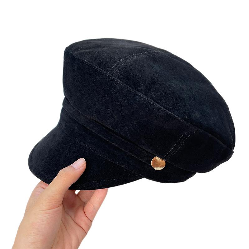 Korean Retro British Suede Octagonal Hat for Women In Autumn and Winter All Match Face Showing Beret Duck Tongue Newsboy Hat