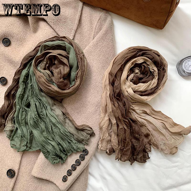 Écharpe pour femme Style ethnique rétro Longue écharpe châle en coton et lin tie-dye