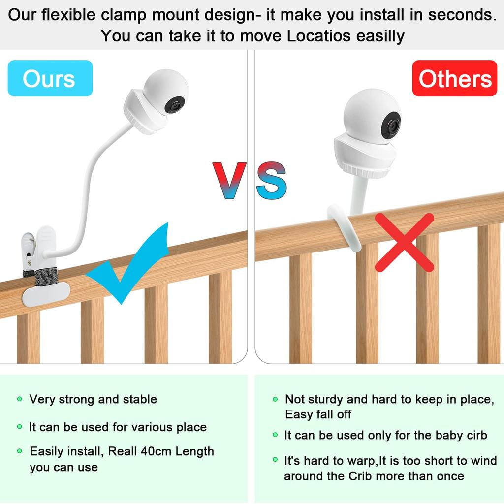 AOZTSUN Baby Monitor Mount, Compatible with Babysense HD S2/V43 Monitor and Other Baby Monitors, 1/4" Screw Hole, 15.7-inch Flexible Clip Clamp Mount,