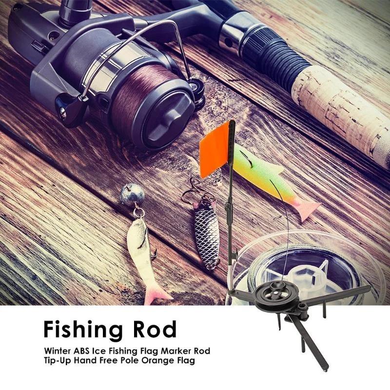 Ice Fishing Rod Tip-Up Compact Metal Poles Orange Flags Angler Tackles Accessory Portable ABS Winter Outdoor Fishing Tools