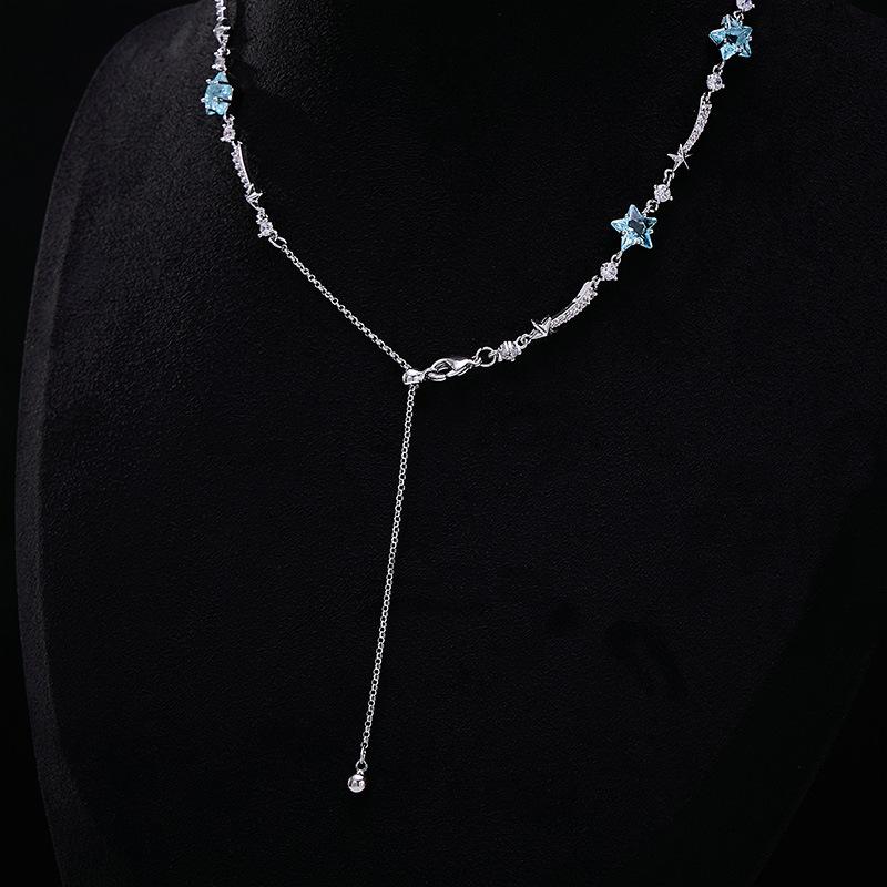 New Light Luxury Zircon Niche Sea Blue Star Necklace Dopamine Collarbone Chain High-end Neck Chain Fashion Accessories 2026