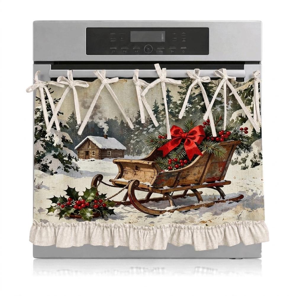 Seasonal Halloween Tie Oven Cover Curtain Pumpkin Ghost Pastoral Style Dishwasher Bow Decor Curtain Snowman Handmade