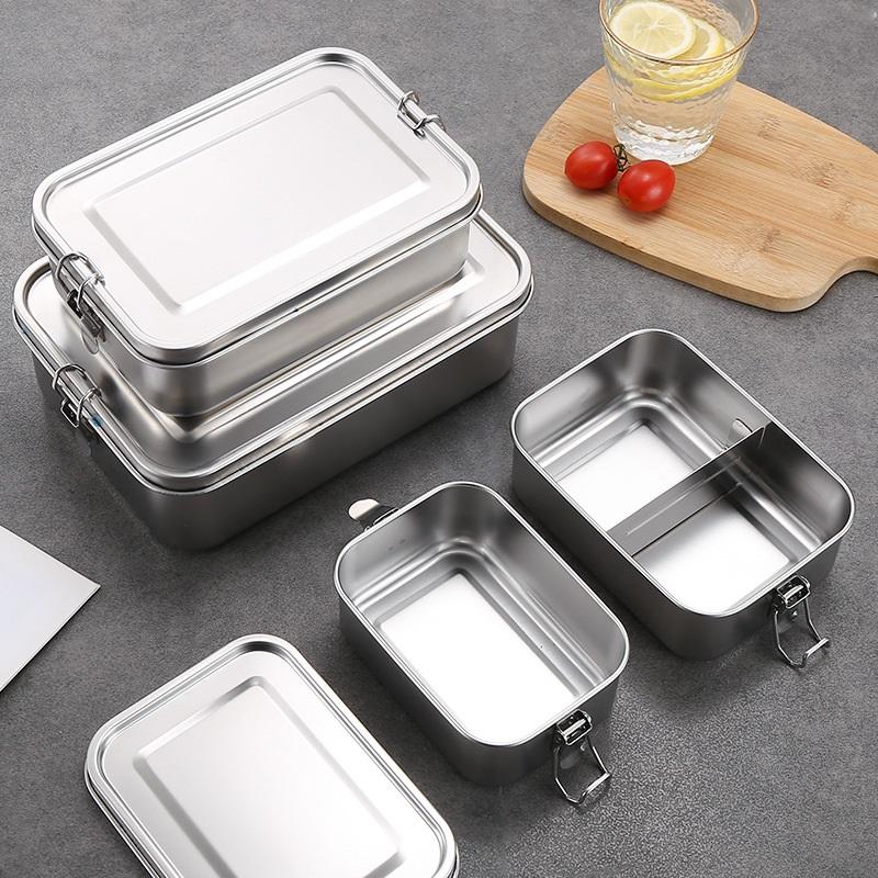 304 Stainless Steel Lunch Box With Partition Lunch Box Straight Type Preservation Box Thickened Food Storage Box Lunch Box
