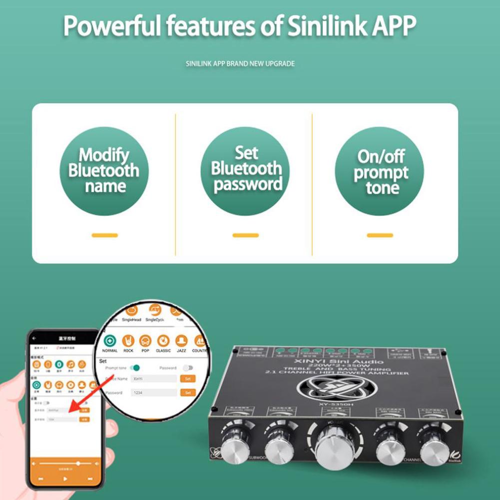 XY-S350H 2x220W+350W 2.1 Dual Channel Digital Power Amplifier Board AUX USB Audio Stereo Subwoofer Amplificador Wireless Module