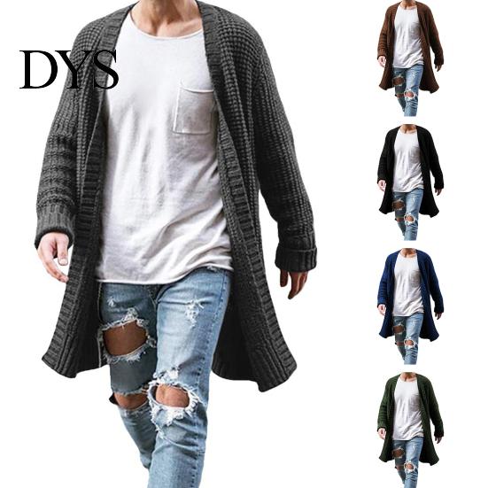 Men Winter Coat Sweater Cardigan Solid Color Long Sleeve Cold Proof Man Knitwear Autumn Loose Mid Length Streetwear