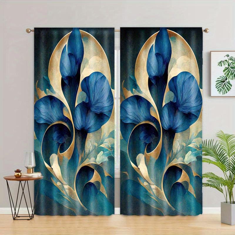 Set Of 2 Floral Print Curtains Top Design Study Room Kitchen Living Dorm Bedroom Decor Home Made Polyester Area Window Treatment