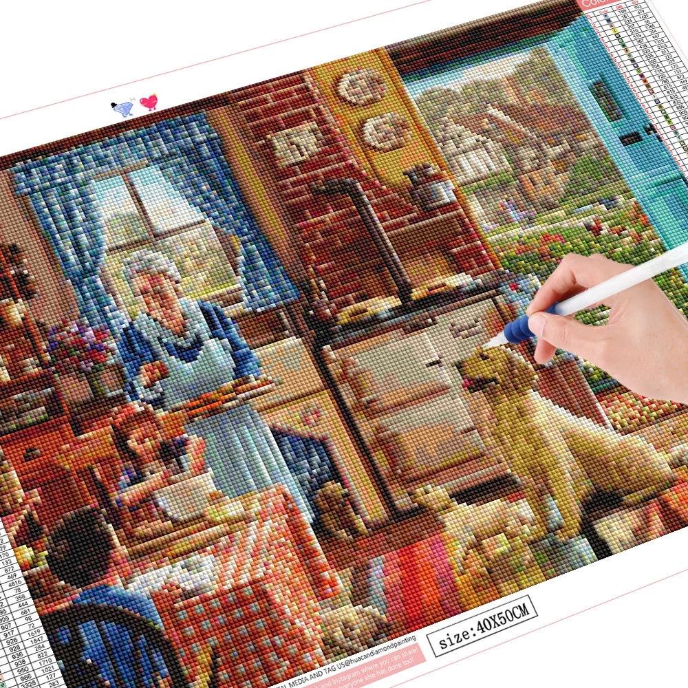 huacan Diamond Rhinestones Paintings Shop Full Drill Square Diamond Embroidery Landscape Diamond Mosaic Kids Home Decoration