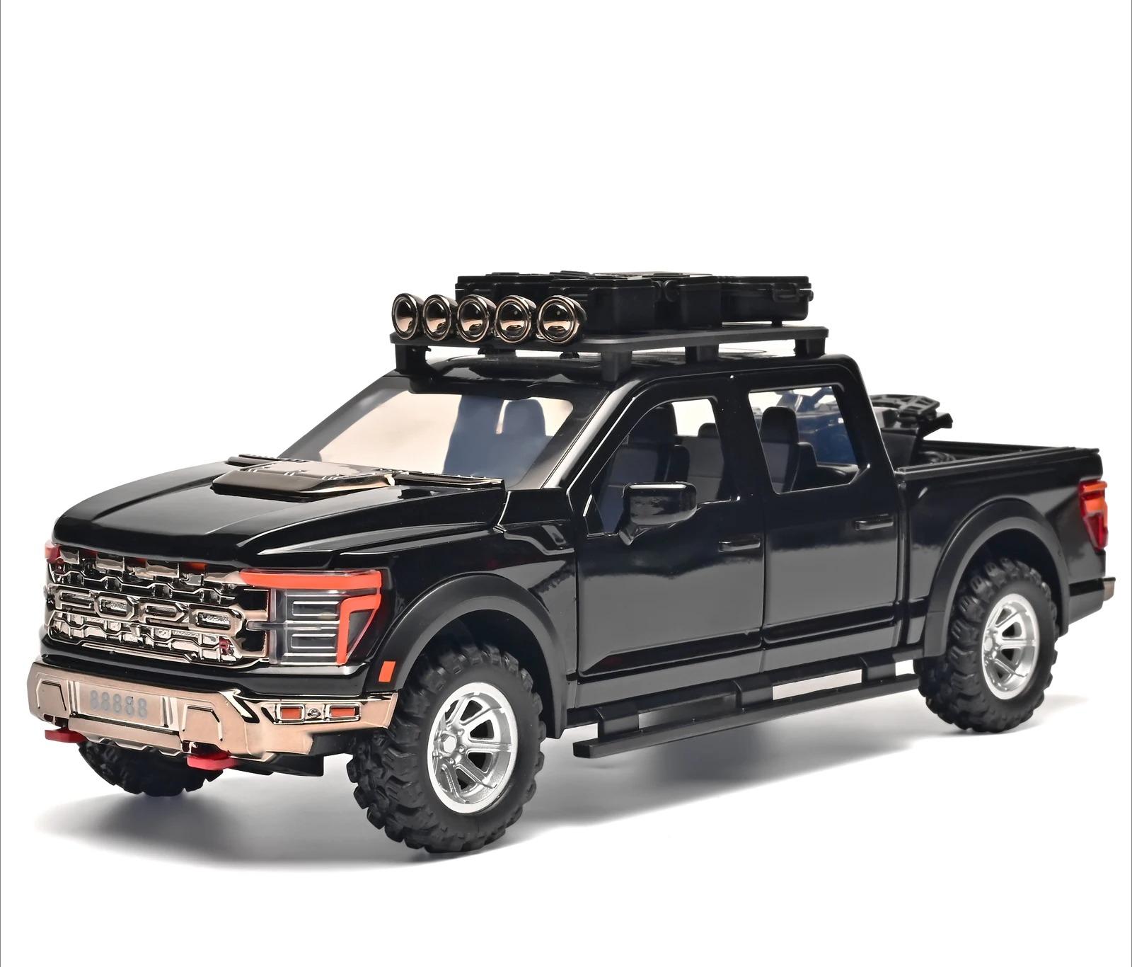 

1/24 Ford F150 SVT RAPTOR Модифікована версія Металева модель автомобіля Іграшка Литий метал Звук і світло Автомобільні іграшки Для дітей Транспортний засіб чорний