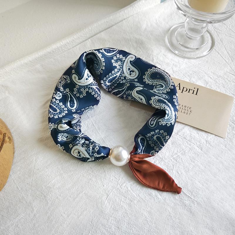 Frühling Sommer Dünne Perlen Seiden Schals Magnetischer Verschluss Fauler Schal Damen Mädchen Süß Elegant Anhänger Schlüsselbein Kette Halstuch