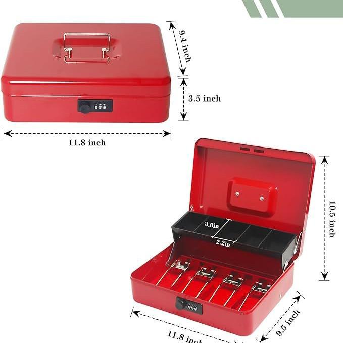 Child's Key-Operated Metal Money Box Safe with Bill Clip and Storage 