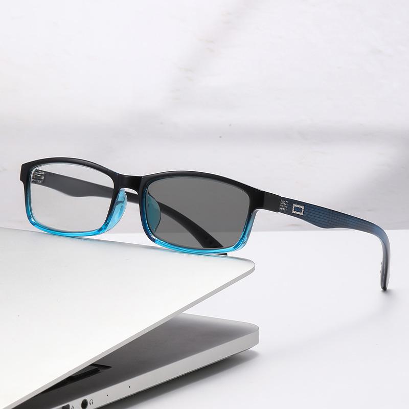 Trendy Light Color Changing Reading Glasses Ultra Light Square Frame Multi Focus Dual Purpose Eyewear 8892