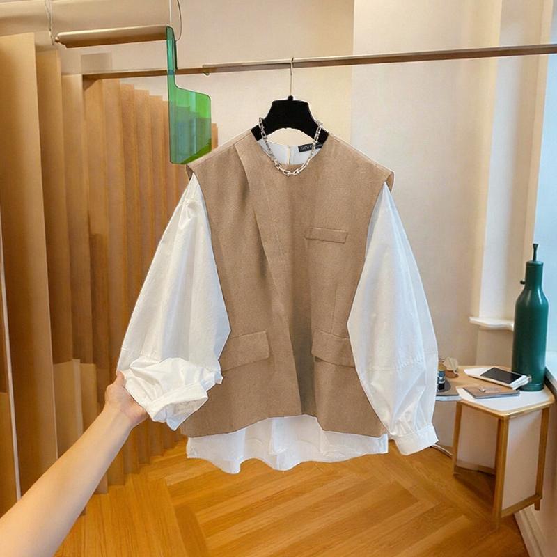 ZANZEA Blusa Casual de Manga Larga con Cuello Redondo para Mujer