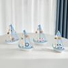 1 Stück Mini Mediterranes Nautisches Blaues Segelboot Holzhandwerk Ornament für Haus- und Partydekoration