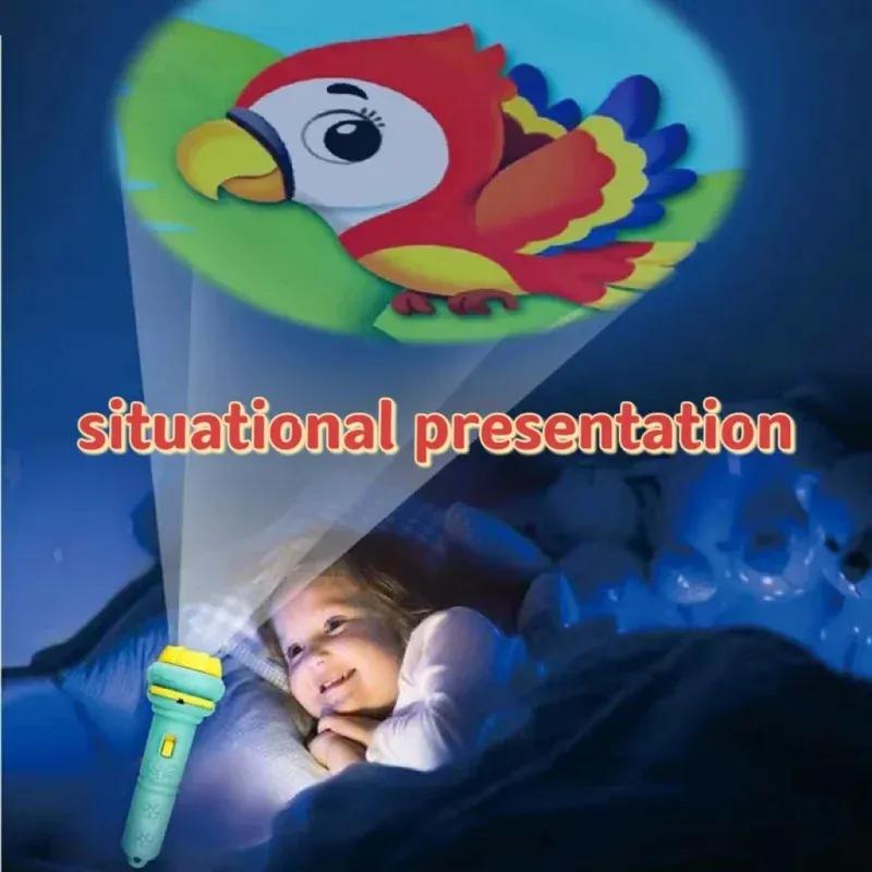 10 Cards Cartoon Projection Flashlight 80 Patterns Creative Children Flashlight Toy Projector Baby Toys Bedtime Story Book Toy