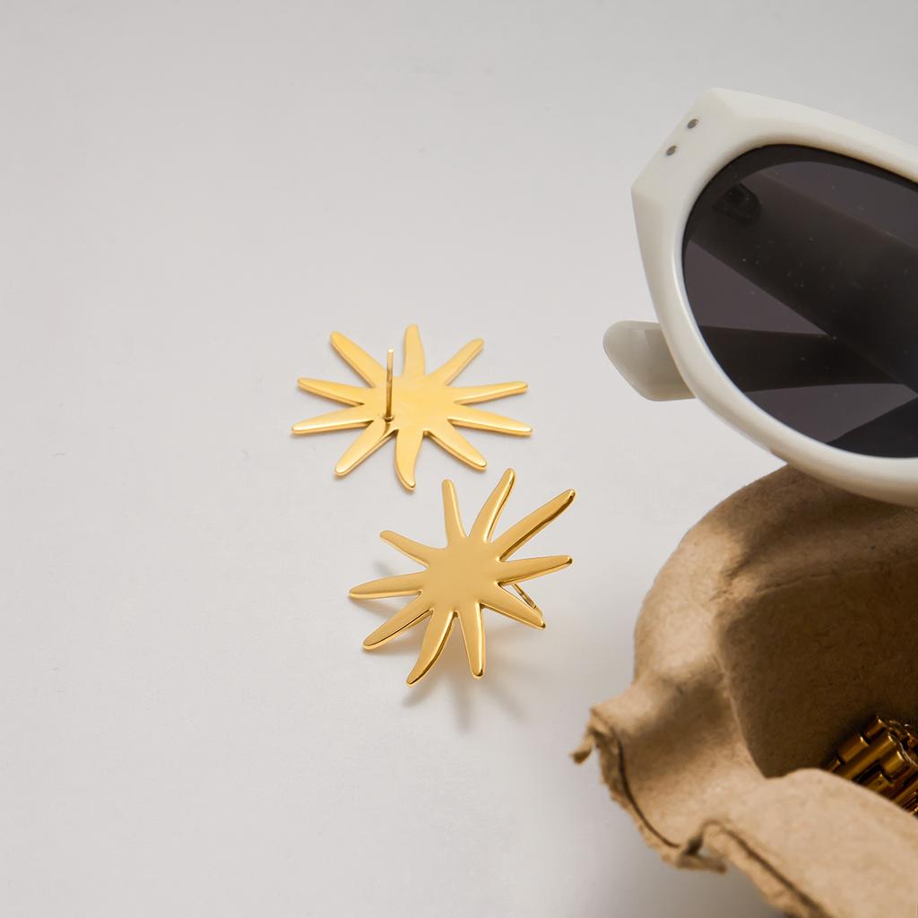  Fashion Stainless Steel Glossy Sunflower Earrings Fashion Trendy Waterproof PVD Gold Plated Daily Jewelry Gift