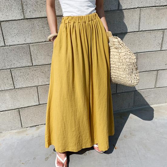 Women Pants Solid Color Side Pockets Temperament Elastic Waist Wide Leg Trousers Streetwear