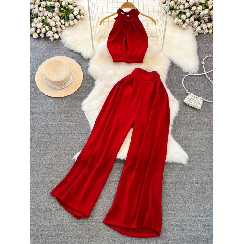 Off-the-Shoulder Seaside Holiday Slim Looking Straight-leg Fashion Suit