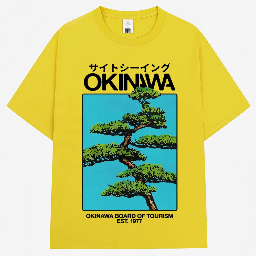 Japanischer Stil Okinawa Harajuku T-Shirt Unisex Damen Vintage Mode Kurzarm Lässig Oversized 100% Baumwolle T-Shirt Streetwear