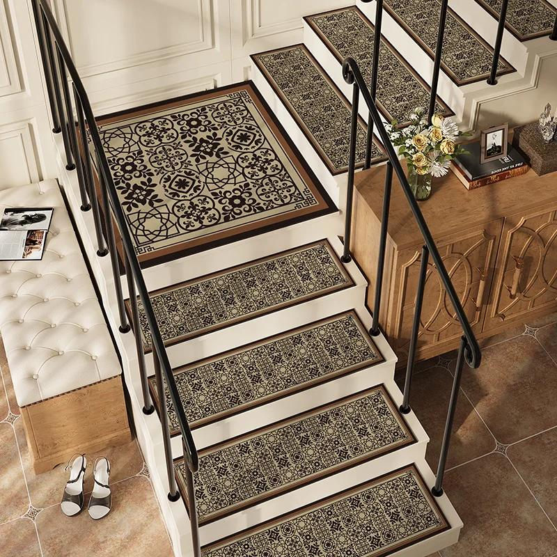 American-style Stair Mat Non-slip Solid Wood Step Mats Household Rotating Carpets Luxury Water-absorbent Leather Carpet 