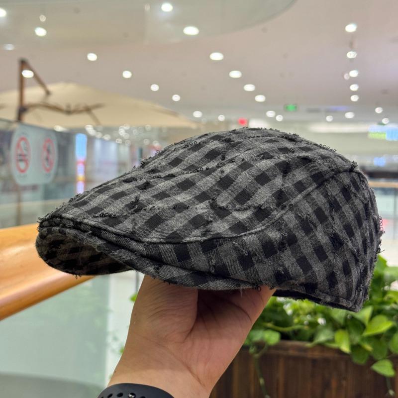 

Ретро клетчатая кепка с козырьком женская осенне-зимняя шляпа для большого обхвата головы повседневная универсальная кепка газетчика для лица average size (56-58cm) чёрный