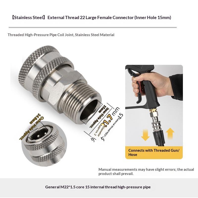 M22 14mm/15mm Pressure Washer Swivel Fitting - 360° Kink Free Anti-Twist 5000PSI To Hose Male Thread